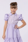 Vestido midi infantil em tricoline com jacquard xadrez - comprar online