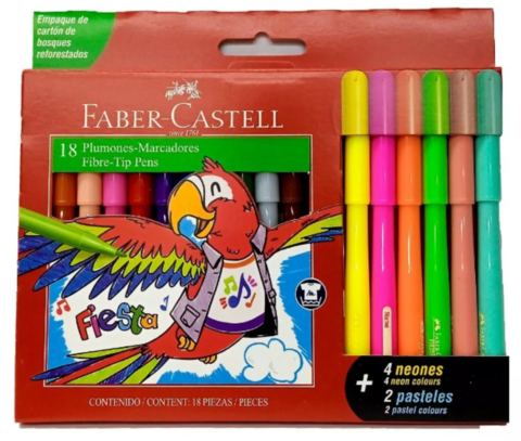 Marcador Faber Castell Fiesta X12 Color + 4 Neon + 2 Pastel