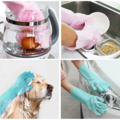 Imagen de Guantes Silicona Esponja Lavaplatos Mascota Cocina Moderno