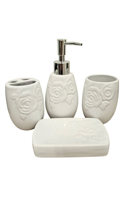 Set 4 Piezas Baño Ceramica Flores - comprar online