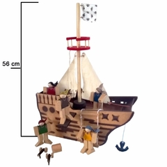 Navio Pirata De Madeira Brinquedo Educativo Com 16 Peças - Baú do Pirata - loja online