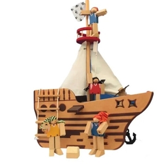 Navio Pirata De Madeira Brinquedo Educativo Com 16 Peças - Baú do Pirata - Balloon Brinquedos Diferentes