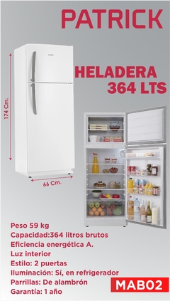 HELADERA PATRICK 364 Lts BLANCA