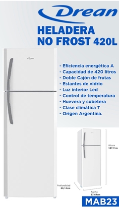 HELADERA DREAN NO FROST 420 Lts blanca