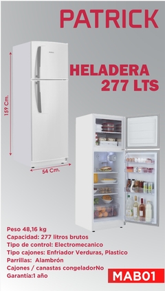 HELADERA PATRICK 277 Lts BLANCA