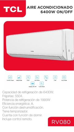 AIRE ACONDICIONADO TCL 6400 W on/off FRIO/CALOR