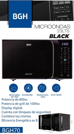 MICROONDAS BGH 23 Lts BLACK digital