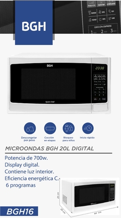 MICROONDAS BGH 20 Lts Digital