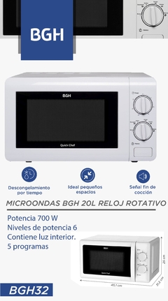 MICROONDAS BGH 20 Lts con reloj rotativo