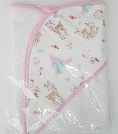 Toallon con capucha bambi tipi borde rosa