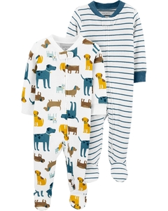 Carter's Pack 2 Ositos-Pijamas de algodón con cierre "Perros"