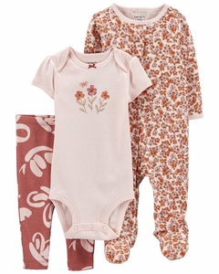 arter´s Set 3 Piezas Osito-Pijama Body Mangas Cortas Pantalon Floral