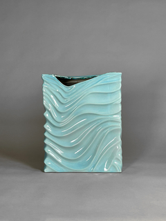Vaso de cerámica rectangular de diseño años 70