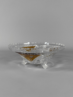 Centro de cristal hialino tallado, transparente y ámbar