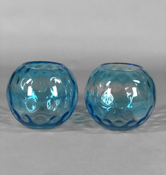 Par de vasos esféricos en vidrio aguamarina