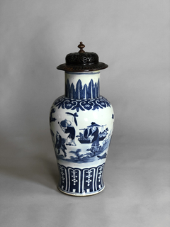 Vaso porcelana China blue canton con tapa de madera