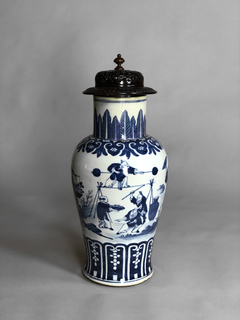 Vaso porcelana China blue canton con tapa de madera - comprar online