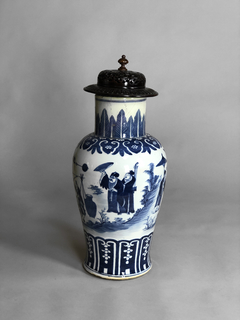 Vaso porcelana China blue canton con tapa de madera en internet