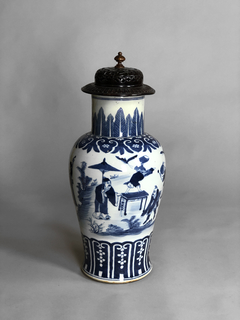 Vaso porcelana China blue canton con tapa de madera - Mayflower