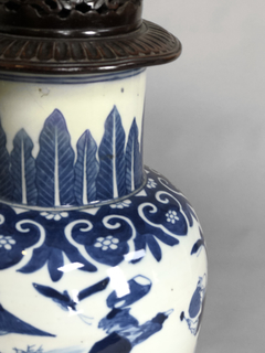 Vaso porcelana China blue canton con tapa de madera - tienda online