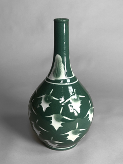 Vaso porcelana China color verde y blanco
