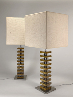 Lámpara diseño madera, niquel  y acero. en internet