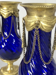 Anforas Francesas en cristal azul y bronce - Mayflower