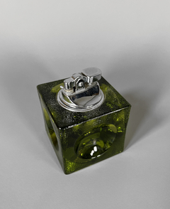 Encendedor de diseño años 70, cubo de vidrio verde - Mayflower