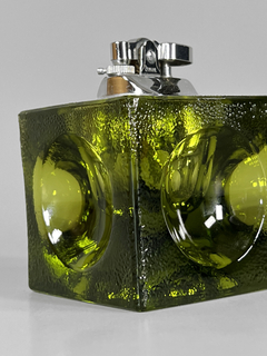 Encendedor de diseño años 70, cubo de vidrio verde - tienda online