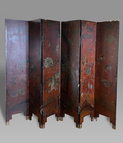 Biombo Oriental de 6 paneles con incrustaciones. Siglo XVIII