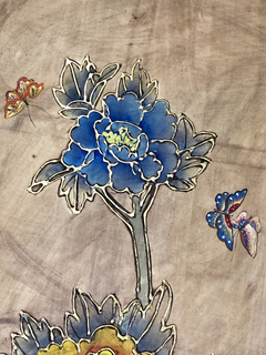 Biombo Chino realizado en papel con motivos de flores, ramas y pájaros - Mayflower