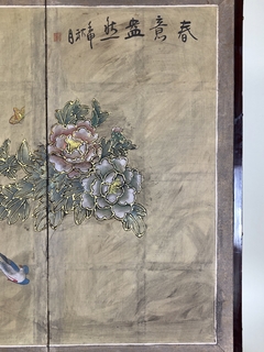 Biombo Chino realizado en papel con motivos de flores, ramas y pájaros - comprar online