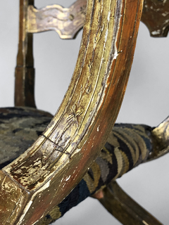 Sillón veneciano dorado a la hoja con tapicería Siglo XVIII - tienda online