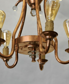 Araña Art-Deco realizada en cobre y vidrio , 5 luces. - Mayflower