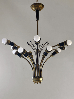 Araña de diseño años 60 en bronce, 12 luces