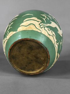 Potiche Oriental en cerámica verde con decoración en relieve - tienda online