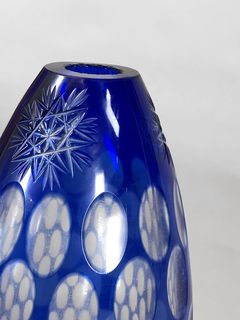 Florero cristal tallado azul cobalto - Mayflower