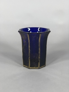 Vaso de cristal Art-Deco en azul cobalto y dorado.