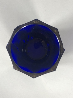Vaso de cristal Art-Deco en azul cobalto y dorado. - tienda online