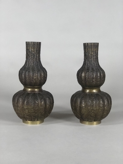 Vasos chinos doble godet en bronce Siglo XIX