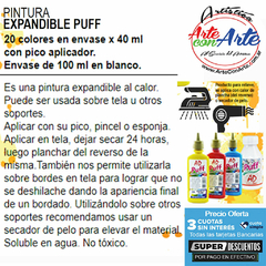 PINTURA PUFF - PINTURA EXPANDIBLE AD 40 ML -PRECIO UNITARIO - 3 CUOTAS SIN INTERES - DESCUENTOS POR PAGO EFECTIVO, DEBITO Y CREDITO EN UN PAGO en internet