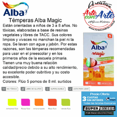 TEMPERA ESCOLAR ALBAMAGIC FLUO 8ml x 5 unid. SURTIDAS - 3 CUOTAS SIN INTERES - DESCUENTOS PAGO EFECTIVO, DEBITO Y CREDITO EN UN PAGO