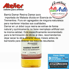 BARNIZ DAMAR ATELIER 65 cc G3 - VER CARTA COLORES - PRECIO UNITARIO - 3 CUOTAS SIN INTERES - DESCUENTOS POR PAGO EFECTIVO, DEBITO Y CREDITO EN UN PAGO