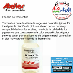 TREMENTINA VEGETAL ATELIER 1 LTS G1 - VER CARTA COLORES - PRECIO UNITARIO - 3 CUOTAS SIN INTERES - DESCUENTOS POR PAGO EFECTIVO, DEBITO Y CREDITO EN UN PAGO