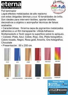 FOIL LAMAMINADOR ETERNA 0,64x2 MTS.FILM PARA METALIZAR - PRECIO UNITARIO - 3 CUOTAS SIN INTERES - DESCUENTOS POR PAGO EFECTIVO, DEBITO Y CREDITO EN UN PAGO