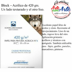 BLOCK ACRILICO ENCOLADO 420 grs. UN LADO TEXTURADO Y EL OTRO LISO SHOELLER 20 HOJAS 25X35X20 CM - 3 CUOTAS SIN INTERES - DESCUENTOS POR PAGO EFECTIVO, DEBITO Y CREDITO EN UN PAGO