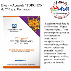 BLOCK ACUARELA TORCHON de SCHOELLERSHMMEN 250 grs. TEXTURADO 20 hojas 25X35 cm - 3 CUOTAS SIN INTERES - DESCUENTOS POR PAGO EFECTIVO, DEBITO Y CREDITO EN UN PAGO