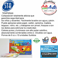 TEMPERA ESCOLAR STA 8CC X 10 unid. SURTIDAS - 3 CUOTAS SIN INTERES - DESCUENTOS PAGO EFECTIVO, DEBITO Y CREDITO EN UN PAGO