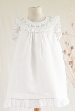 VESTIDOS BEBA SMOCK LINO BLANCO