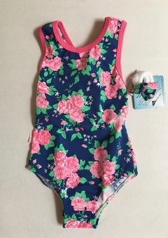 TRAJE DE BAÑO CRUZADO FLORONES Y VIVOS FUCSIA